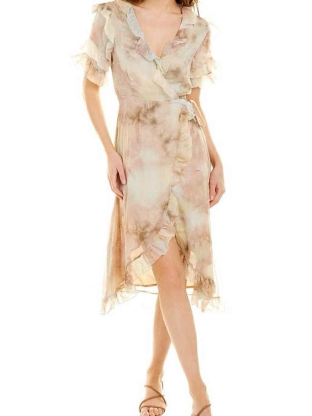 New Allison New York ruffled tie dye wrap dress Women’s size L romantic cottage